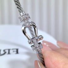 Load image into Gallery viewer, 18K White Gold Full Pavé Diamond Buckle on Stainless Steel Cable, Luxury Bracelet, Modern Fine Jewelry Gift

