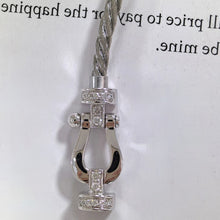 Load image into Gallery viewer, 18K White Gold Full Pavé Diamond Buckle on Stainless Steel Cable, Luxury Bracelet, Modern Fine Jewelry Gift
