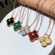 Load image into Gallery viewer, Rose Gold Gemstone Pendants with Central Diamond — Onyx, Malachite, MOP, Carnelian, Yellow Agate — Fine Jewelry Gift
