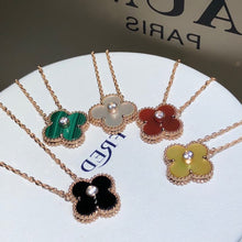Load image into Gallery viewer, Rose Gold Gemstone Pendants with Central Diamond — Onyx, Malachite, MOP, Carnelian, Yellow Agate — Fine Jewelry Gift
