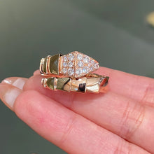 Load image into Gallery viewer, Serpenti Viper Two‑Coil Ring in 18K Rose Gold with Pavé Diamonds, Luxury Snake Ring, Fine Jewelry Gift for Her
